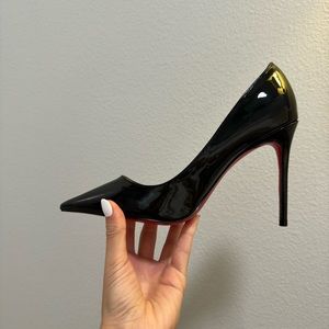 Black patent leather high heels